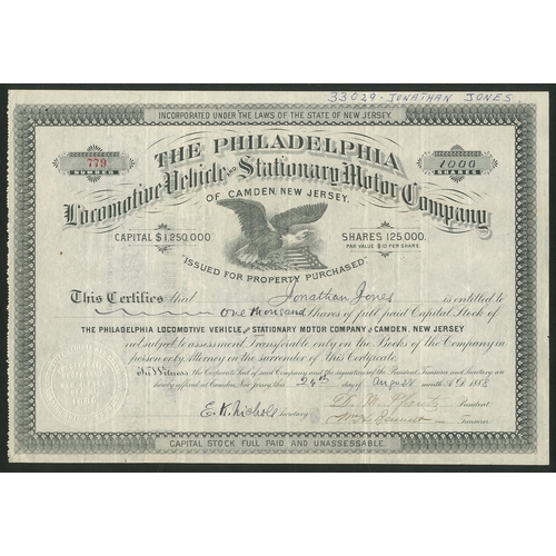 740 - U.S.A.: Philadelphia Locomotive Vehicle and Stationary Motor Company of Camden, New Jersey, $10 shar... 