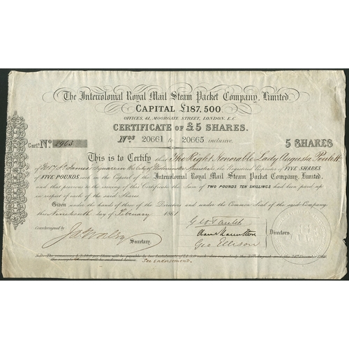 439 - Great Britain: Intercolonial Royal Mail Steam Packet Company Limited, 5 shares of £5, 186[1], ... 