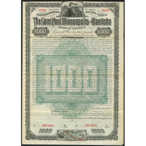 746 - U.S.A.: Saint Paul, Minneapolis and Manitoba Railway Company, a specimen Consolidated Mortgage Gold ... 