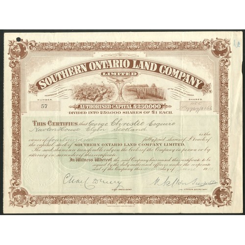 600 - Canada: Southern Ontario Land Company Limited, £1 shares, 19[13], #57, attractive piece, print... 