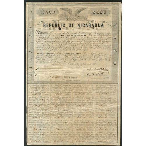 638 - Nicaragua: Republic of Nicaragua 6% Loan, 1856, $500 bond, #102, eagle at top, black, printed in New... 