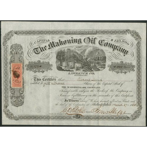 819 - U.S.A.: Mahoning Oil Company, Pennsylvania, $1 shares, 18[65], #103, wells and storage tanks in cent... 