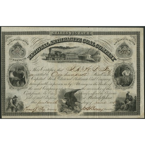 797 - U.S.A.: National Anthracite Coal Co., $25 shares, 18[56], numerous vignettes, black. Mines in Luzern... 