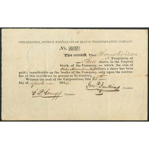 755 - U.S.A.: Philadelphia, Dover & Norfolk Steam Boat & Transportation Co., $100 shares, 182[6], ... 