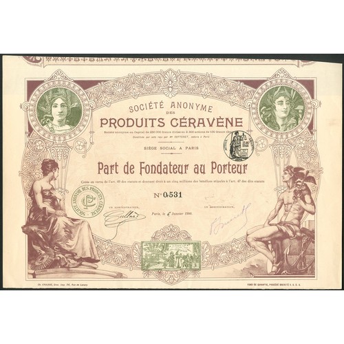 275 - France: Societe Anonyme des Produits Céravène, Founders share, 1900, #0531, ornate border incorporat... 