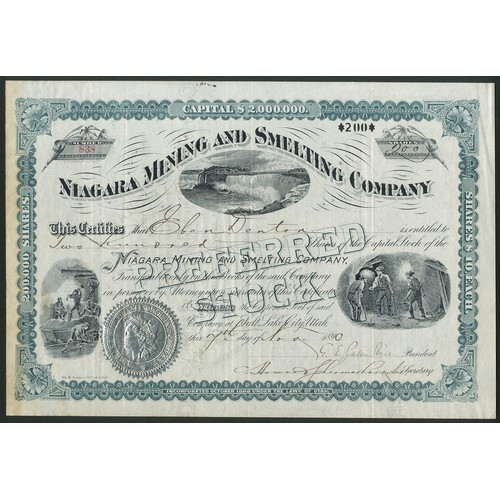 799 - ** U.S.A.: Niagara Mining and Smelting Company, $10 shares, preferred stock, 189[0], #838, Niagara F... 