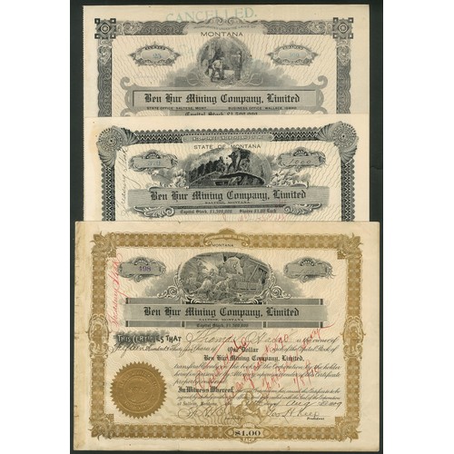 767 - ** U.S.A.: Ben Hur Mining Company Limited, a trio of different certificates, 190[7] to 19[09], all d... 