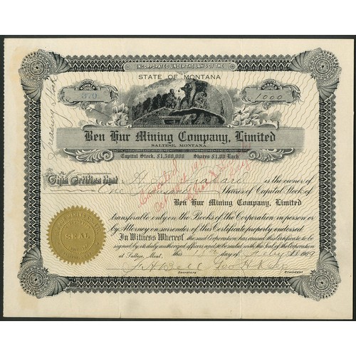 767 - ** U.S.A.: Ben Hur Mining Company Limited, a trio of different certificates, 190[7] to 19[09], all d... 