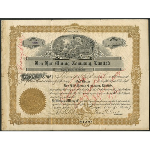 767 - ** U.S.A.: Ben Hur Mining Company Limited, a trio of different certificates, 190[7] to 19[09], all d... 