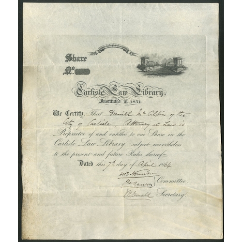 546 - Great Britain: Carlisle Law Library, certificate for 1 share, 18[64], number somewhat feint, black p... 