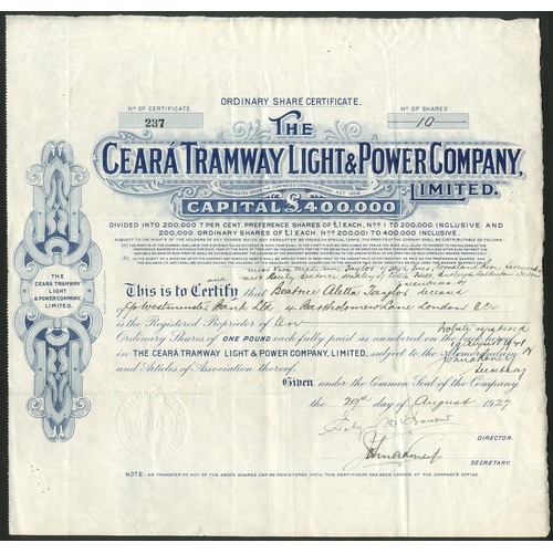 587 - Brazil: Ceara Tramway Light & Power Co. Ltd., £1 ordinary shares, 19[27], #237, large format, bl... 