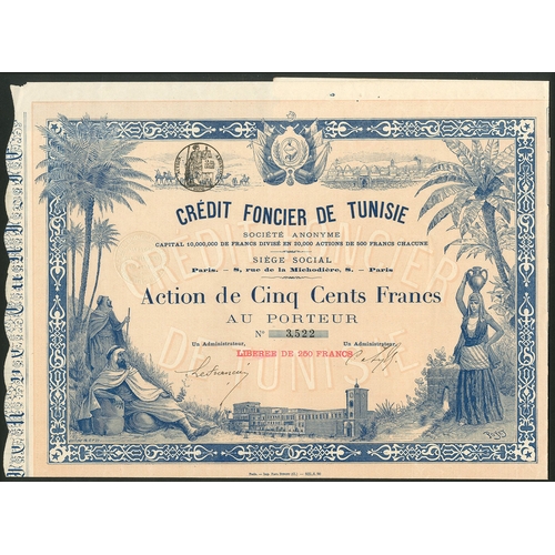 250 - Tunisia: Crédit Foncier de Tunisie, 500 franc share, [1890], #3522, very attractive piece pri... 