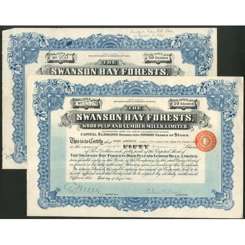 599 - Canada: South Winnipeg Limited, 4 certificates for 10 shares, [1913], Mercury flanked by steam train... 