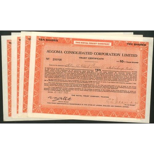 599 - Canada: South Winnipeg Limited, 4 certificates for 10 shares, [1913], Mercury flanked by steam train... 