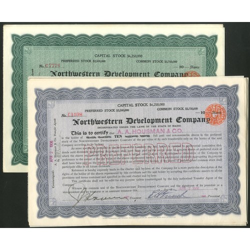 599 - Canada: South Winnipeg Limited, 4 certificates for 10 shares, [1913], Mercury flanked by steam train... 