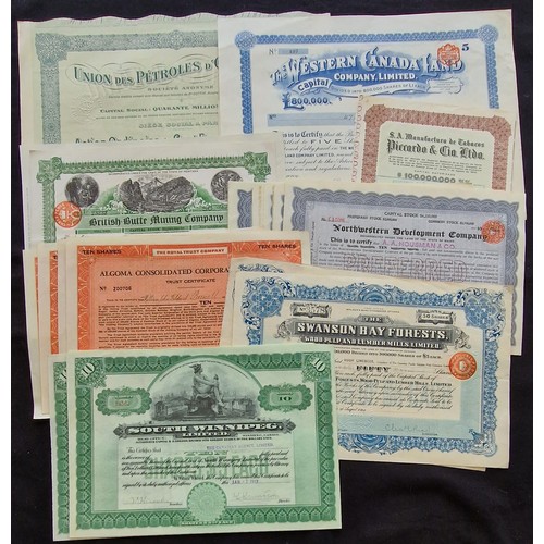 599 - Canada: South Winnipeg Limited, 4 certificates for 10 shares, [1913], Mercury flanked by steam train... 