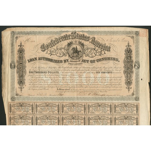 676 - Confederate States: Ball 132. Act of 19th August 1861, 8% Loan, redeemable July 1881, $50 bond, unid... 