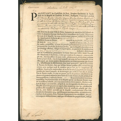 267 - France: Government Rente, Edict of May 1707, paper contract with vellum receipt bound inside (Shakes... 