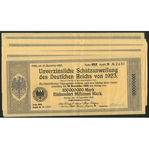 280 - Germany: 1923 Unverzinsliche Schatzanweisung (Non Interest Bearing Treasury bonds, a group of 12 bon... 