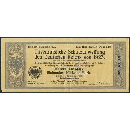 280 - Germany: 1923 Unverzinsliche Schatzanweisung (Non Interest Bearing Treasury bonds, a group of 12 bon... 