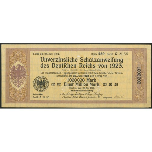 281 - Germany: 1923 Unverzinsliche Schatzanweisung (Non Interest Bearing Treasury bonds, a group of 27 bon... 