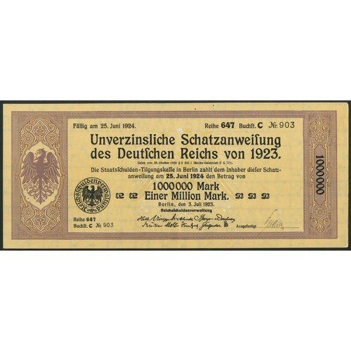 282 - Germany: 1923 Unverzinsliche Schatzanweisung (Non Interest Bearing Treasury bonds, a group of 169 bo... 