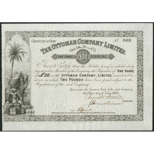 203 - Ottoman Empire: Ottoman Company Limited, a pair of certificates for one share of £20, 1865, lovely v... 