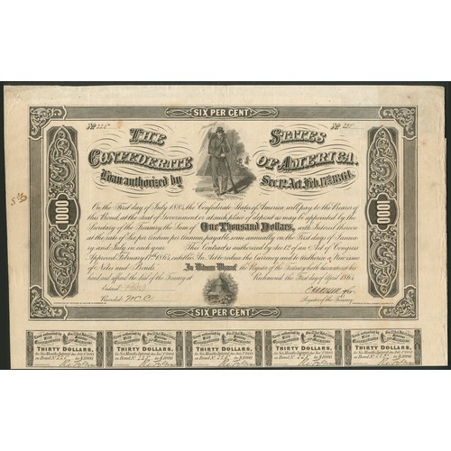 691 - Confederate States: Ball 360. Act of February 17 1864, 6% Loan, redeemable 1st July 1884, $1000, 186... 