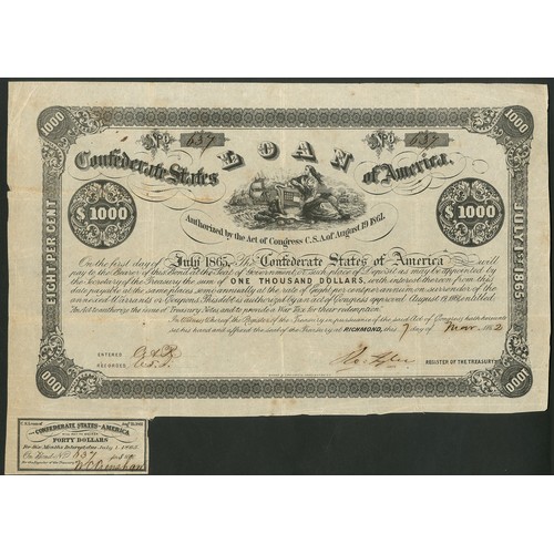 653 - Confederate States: Ball 38. Act of August 19th 1861, 8% Loan, redeemable 1st July 1865, $1000, 186[... 