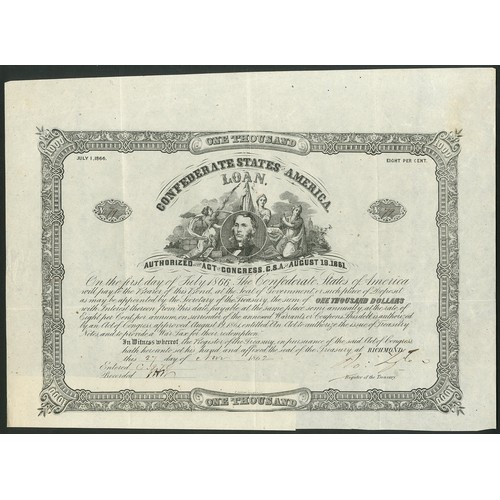 654 - Confederate States: Ball 41. Act of August 19th 1861, 8% Loan, redeemable 1st July 1866, $1000, 186[... 