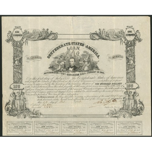 658 - Confederate States: Ball 57. Act of August 19th 1861, 8% Loan, redeemable 1st July 1870, $100, 186[2... 