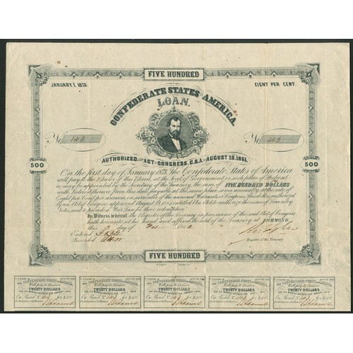 661 - Confederate States: Ball 77. Act of August 19th 1861, 8% Loan, redeemable 1st January 1873, $500, 18... 