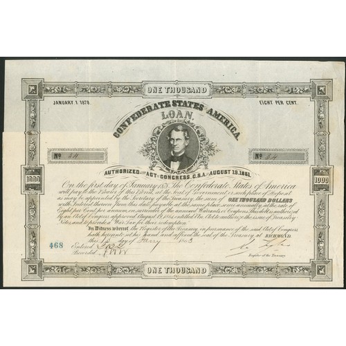 669 - Confederate States: Ball 115. Act of August 19th 1861, 8% Loan, redeemable 1st January 1878, $1000, ... 