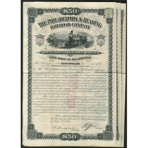 739 - U.S.A.: Philadelphia and Reading Railroad Company, a group of 4 Deferred Income bonds for $50 each, ... 