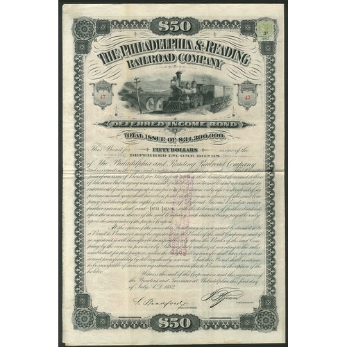 739 - U.S.A.: Philadelphia and Reading Railroad Company, a group of 4 Deferred Income bonds for $50 each, ... 