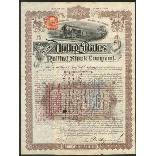 752 - U.S.A.: United States Rolling Stock Company, 5% Collateral Car-Trust debenture for £50, 1887, ... 