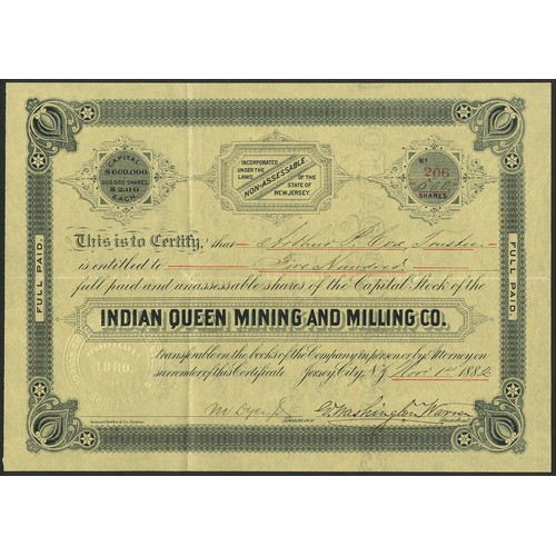 787 - ª U.S.A.: Indian Queen Mining and Milling Co., Nevada, $2 shares, 188[2], #206, signed by George Was... 