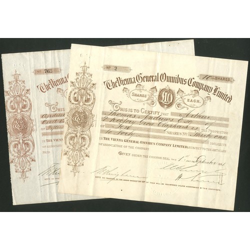 251 - Austria: Vienna General Omnibus Company Limited, pair of certificates for £10 shares, 188[1], ... 