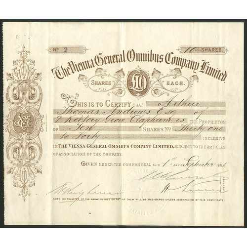 251 - Austria: Vienna General Omnibus Company Limited, pair of certificates for £10 shares, 188[1], ... 