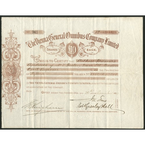 251 - Austria: Vienna General Omnibus Company Limited, pair of certificates for £10 shares, 188[1], ... 