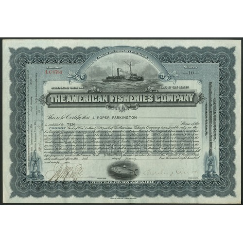 828 - U.S.A.: American Fisheries Company, 10 shares Common stock, 189[9], LC6783, attractive piece with fi... 