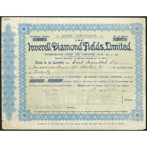 32 - Australia: Inverell Diamond Fields Limited, £1 shares, fully paid, 189[9], #1241, brown, printed by ... 