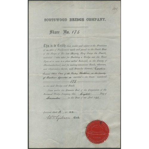 450 - Great Britain: Scotswood Bridge Company, certificate for one share, 18[93], #175, black printing on ... 