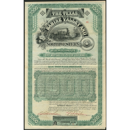 751 - U.S.A.: Texas, Sabine Valley and Northwestern Railway Company, First Mortgage 5% Gold Bond, $1000, 1... 