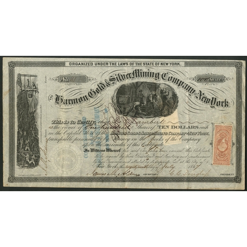 783 - U.S.A.: Harmon Gold & Silver Mining Company of New York, $10 shares, 186[7], #31, mining vignett... 