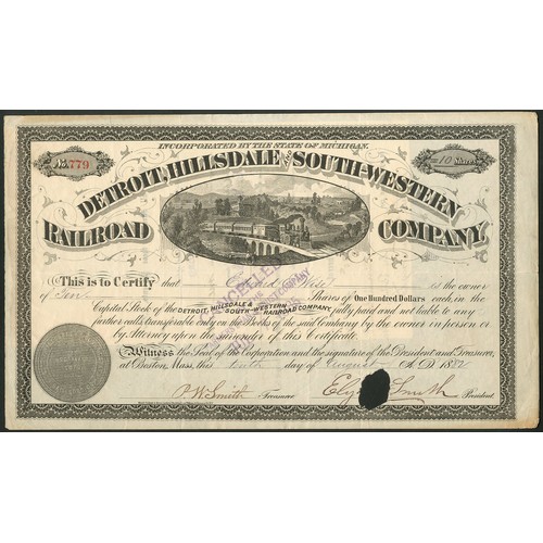 714 - ** U.S.A.: Dayton, Xenia and Belpre Rail Road Co., Ohio, $50 shares, 185[5], #100, steam train at to... 