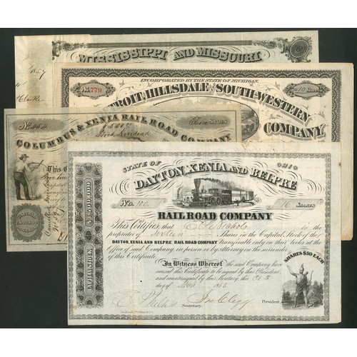 714 - ** U.S.A.: Dayton, Xenia and Belpre Rail Road Co., Ohio, $50 shares, 185[5], #100, steam train at to... 