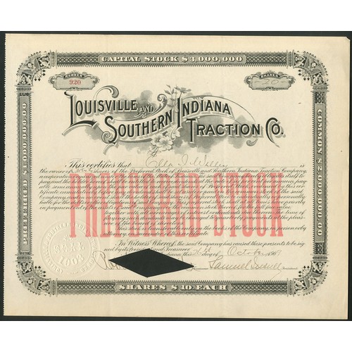 732 - ** U.S.A.: Louisville and Southern Indiana Traction Co., Preferred stock, 190[9], #920, signed by Sa... 