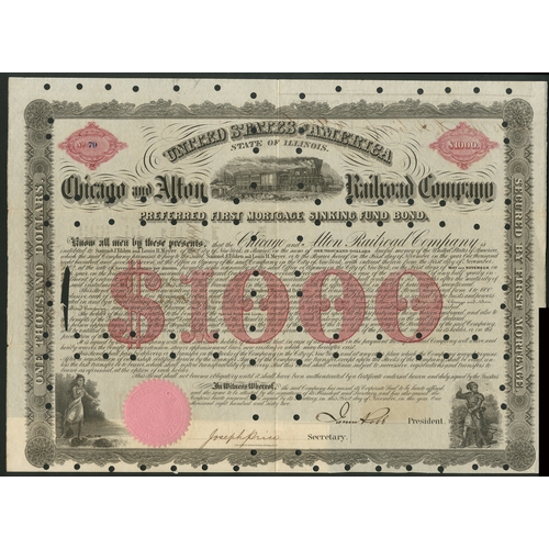 706 - U.S.A.: Chicago and Alton Railroad Co., a pair of bonds; preferred first mortgage sinking fund bond ... 