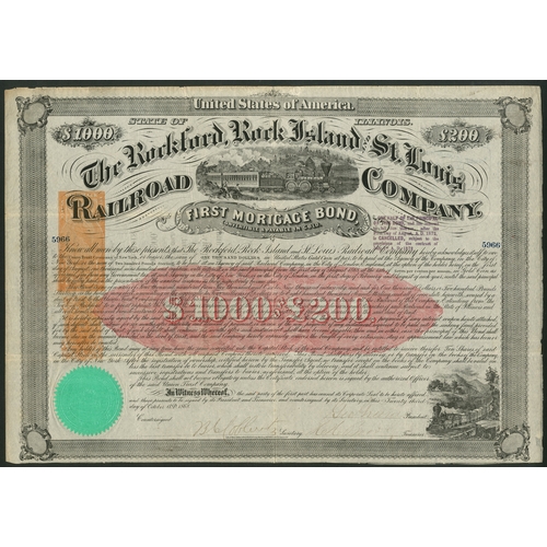 743 - U.S.A.: Rockford, Rock Island and St. Louis Railroad Co., a group of 3 first mortgage bonds for $100... 